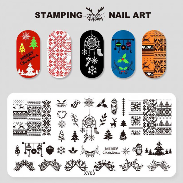 Stamping Schablone Platte Weihnachten X-Mas Schneeflocken Strick XY03